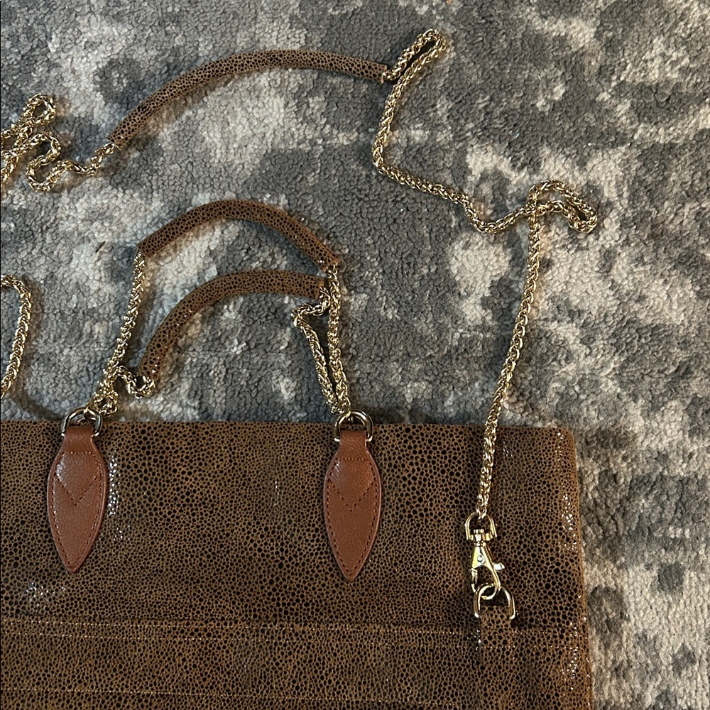 Sorial Textured Leather Handbag w Double Chainlink & Leather Handles & - Picture 4 of 11